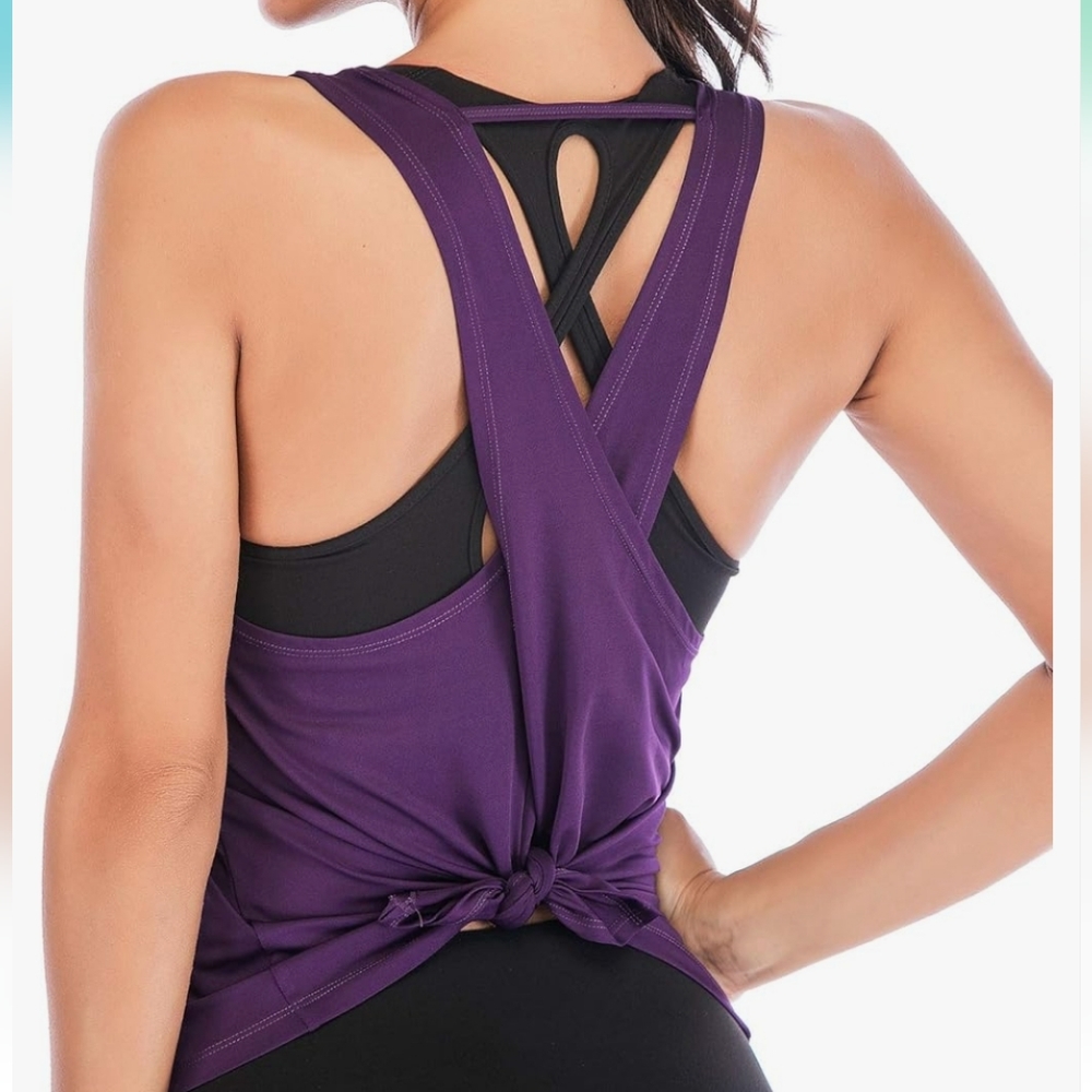 Purple open back tie tank